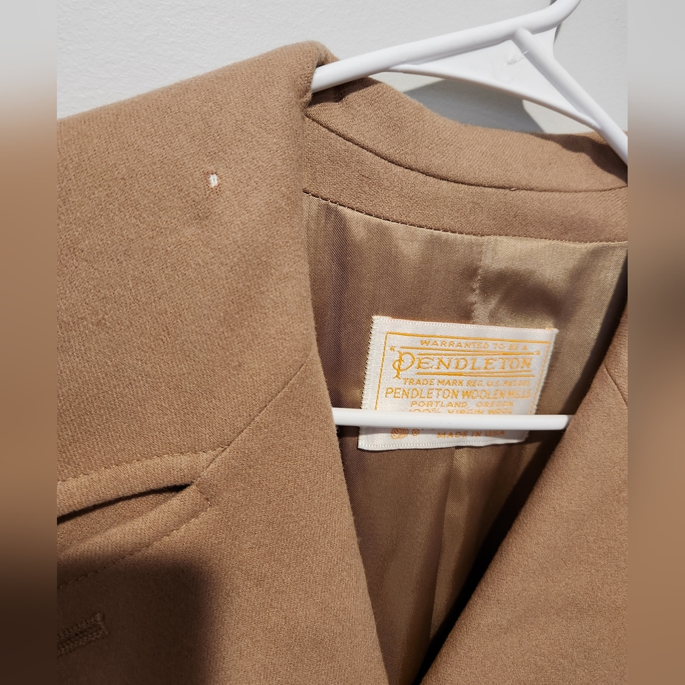 Vintage 80s Carmel Brown Pendleton USA Made Size 8 100% Virgin Wool TrenchCoat - Picture 8 of 10
